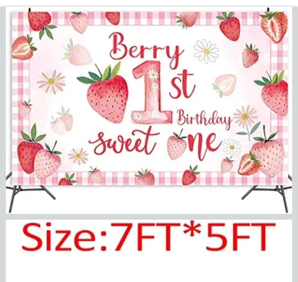 Strawberry First Birthday Photo Backdrop 7ft x 5ft party decor sweetheart